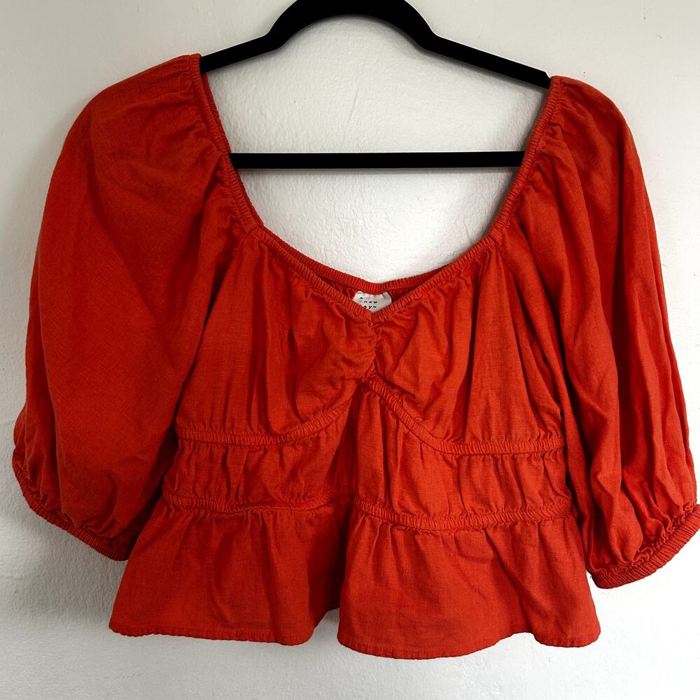 Orange Boho puff sleeve blouse